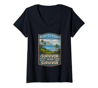 Mujer Road To Hana Survivor Maui Hawaii Viaje de Vacaciones Aventura Camiseta Cuello V