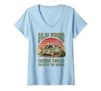 Mujer Road Trip & Surftrip por la Costa del Pacífico de Baja Camiseta Cuello V