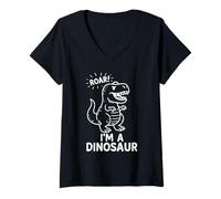 Mujer Roar I'm a Dinosaur Cartoon - Divertido dibujo de dinosaurio T-Rex Camiseta Cuello V