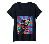 Mujer Roaring T Rex Colorful Pop Art Dinosaur Graphic Kids Boys Camiseta Cuello V