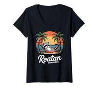 Mujer Roatan Raccoon, Roatan Honduras Common Raccoon, Roatan Camiseta Cuello V