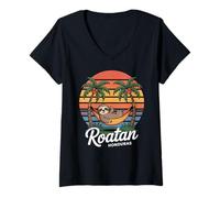 Mujer Roatan Sloth, Roatan Honduras Sloths, Roatan Camiseta Cuello V