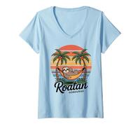 Mujer Roatan Sloth, Roatan Honduras Sloths, Roatan Camiseta Cuello V
