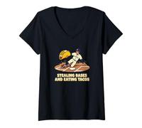Mujer Robar Bases Y Comer Tacos Jugador De Béisbol Camiseta Cuello V