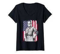 Mujer Robert E Lee Guerra Civil Confederado General Retrato Arte Camiseta Cuello V
