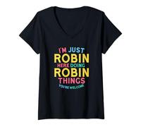Mujer Robin está Haciendo Cosas de Robin: Divertido Nombre de Robin Camiseta Cuello V