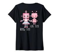 Mujer Robo Girl Robot Sister Robótica Lil Sis Big Sis ARTE EN LA ESPALDA Camiseta Cuello V