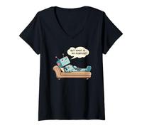 Mujer Robot Cuál es mi propósito Divertido Humor existencial AI Camiseta Cuello V