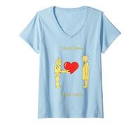 Mujer Robot Ofreciendo Arte Simbólico Minimalista Corazón a Humano Camiseta Cuello V
