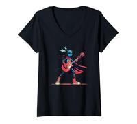 Mujer Robot Rock Hero con Guitarra y Capa para Rock'n Roll Camiseta Cuello V