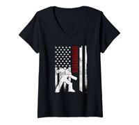 Mujer Robótica Bandera Estadounidense desgastada tecnología de Robot patriótico de Estados Unidos Camiseta Cuello V