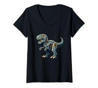 Mujer Robótica T Rex Cartoon Dinosaur Tech Style Camiseta Cuello V