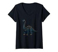 Mujer Robótico Brontosaurio Dinosaurio Lindo Dibujos Animados Mech Camiseta Cuello V