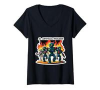 Mujer Robots activistas de la Inteligencia Artificial de la invasión Anti AI Camiseta Cuello V