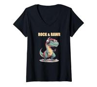 Mujer Rock and Rawr T-Rex Dinosaurio Lindo Punk Dino Divertido Rock Music Camiseta Cuello V