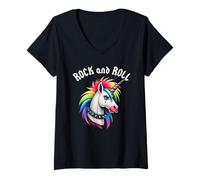 Mujer Rock and Roll Rainbow Unicorn EMO Goth Alternativa, Animal Camiseta Cuello V