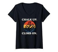 Mujer Rock Climbing Bouldering Chalk Up Climb On Retro Sunset Camiseta Cuello V