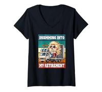 Mujer Rock Gnome Drumming Into My Retirement Sayings For Drummers Camiseta Cuello V