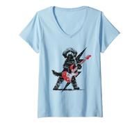 Mujer Rock Goldendoodle Perro Camiseta Guitarra Música Caniche Camiseta Cuello V