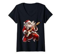 Mujer Rock Guitar Santa Claus Playing Guitar Christmas Pajamas Fun Camiseta Cuello V