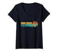 Mujer Rock Music es My Therapy Retro Rock and Roll Lover Camiseta Cuello V