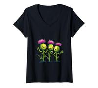 Mujer Rock N Thistles Festival Escocés Flores Camiseta Cuello V