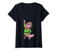 Mujer Rock On Christmas Axolotl Elf Vibes Camiseta Cuello V