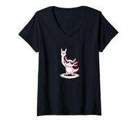 Mujer Rock On Geste Divertido Rock Música Tenedor de patatas fritas Axolotl Camiseta Cuello V