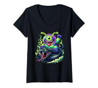 Mujer Rock on Happy Black Viper - Monster Snake Camiseta Cuello V