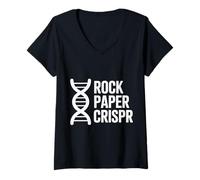 Mujer Rock Paper Crispr Ciencia de biología de ADN genético - Camiseta Cuello V