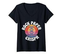 Mujer Rock Paper Crispr Ciencia de biología de ADN genético |- Camiseta Cuello V