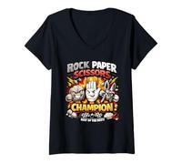 Mujer Rock Paper Scissors Champion Mejor Jugador Top Game Camiseta Cuello V