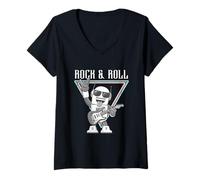 Mujer Rock & Roll Robot Guitarra Retro Vibes Camiseta Cuello V