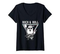 Mujer Rock & Roll Santa Claus Guitarra Cool Vibe Camiseta Cuello V
