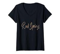 Mujer Rock Springs Wyoming Vintage diseño Elegante Camiseta Cuello V