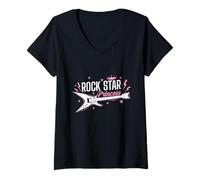 Mujer Rock Star Princess Guitarra Música Camiseta Cuello V