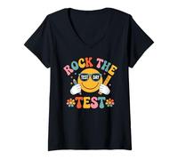 Mujer Rock The Test Day Funny Examen Testing Maestro Apreciación Camiseta Cuello V