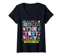 Mujer Rock The Test Day Retro 80s 90s Profesor Estudiante Camiseta Cuello V