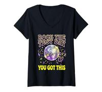 Mujer Rock The Test Day You Got This Disco 80s Camiseta Cuello V