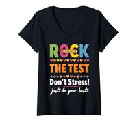 Mujer Rock The Test Dont Stress Cita de Escuela Motivacional Camiseta Cuello V