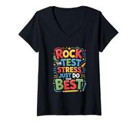 Mujer Rock The Test Dont Stress Divertido Dicho Motivacional Camiseta Cuello V
