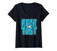 Mujer Rock the Test Examen final de la escuela Profesor Estudiante Camiseta Cuello V