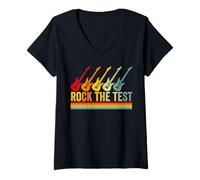 Mujer Rock The Test Guitar Teacher Test Day Testing Day Profesor Camiseta Cuello V