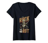 Mujer Rock Til You Rot Rock Música Guitarra Esqueleto Rocker Camiseta Cuello V