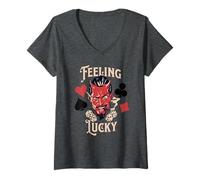 Mujer Rockabilly Feeling Lucky Devil Dice 50 Retro Vintage Casino Camiseta Cuello V