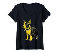 Mujer Rocker Boston Terrier Punk Metal Rock and Roll Music Dog Camiseta Cuello V