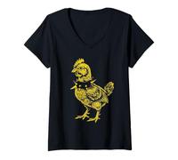 Mujer Rocker Rooster Punk Metal Rock and Roll Music Pollo Camiseta Cuello V