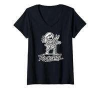 Mujer RockGIRL canta con mano de metal y guitarra | Girls Metal & Rock Camiseta Cuello V