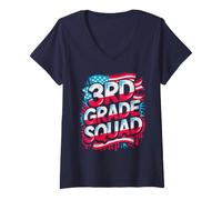 Mujer Rockin' 3rd Grade Squad Primer Día 250 Años Juego para Maestros Camiseta Cuello V