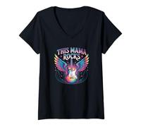 Mujer Rockin' Mom THIS MAMA ROCKS Momster Mommy Life Bear Mama Camiseta Cuello V